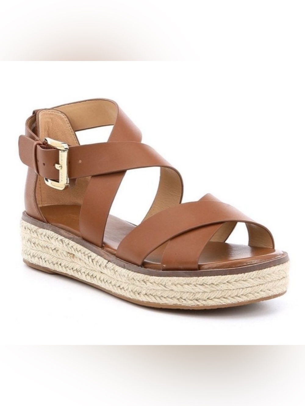 New MICHAEL Michael Kors Darby Crisscross Espadrille Platform Sandal 6.5 Tan